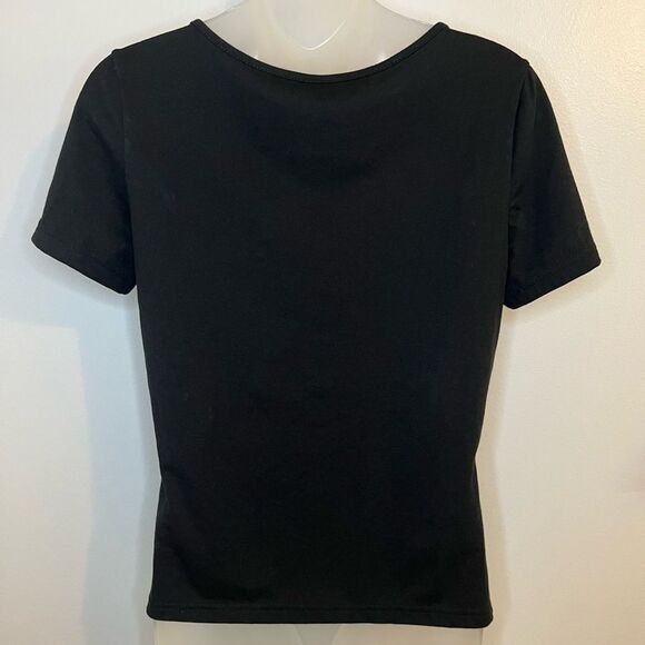 SHEIN Solid Black Notched Collar Tee Size Small - Picture 3 of 6
